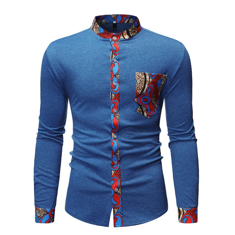 Men's long sleeve polyester shirt in light blue, plain design, non-iron finish, summer casual wear