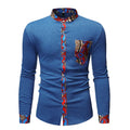Men's long sleeve polyester shirt in light blue, plain design, non-iron finish, summer casual wear