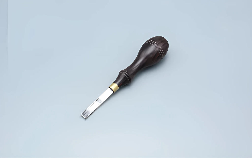 Leather hand tool for sharpening and thinning wide shovel edges, model 02.