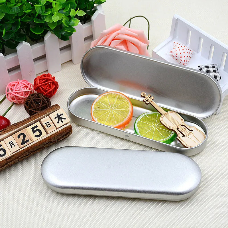 Rectangular tinplate cosmetic box with offset printing, 175x60x18mm, frosted iron finish