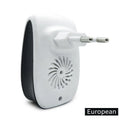 White mini electronic mosquito and mouse repellent for indoor use with UK plug on a table