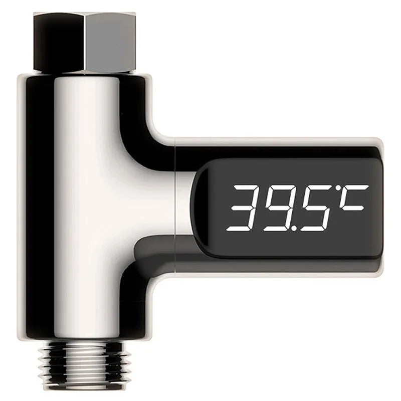 Electronic baby bathing faucet thermometer with electroplated finish showing temperature display