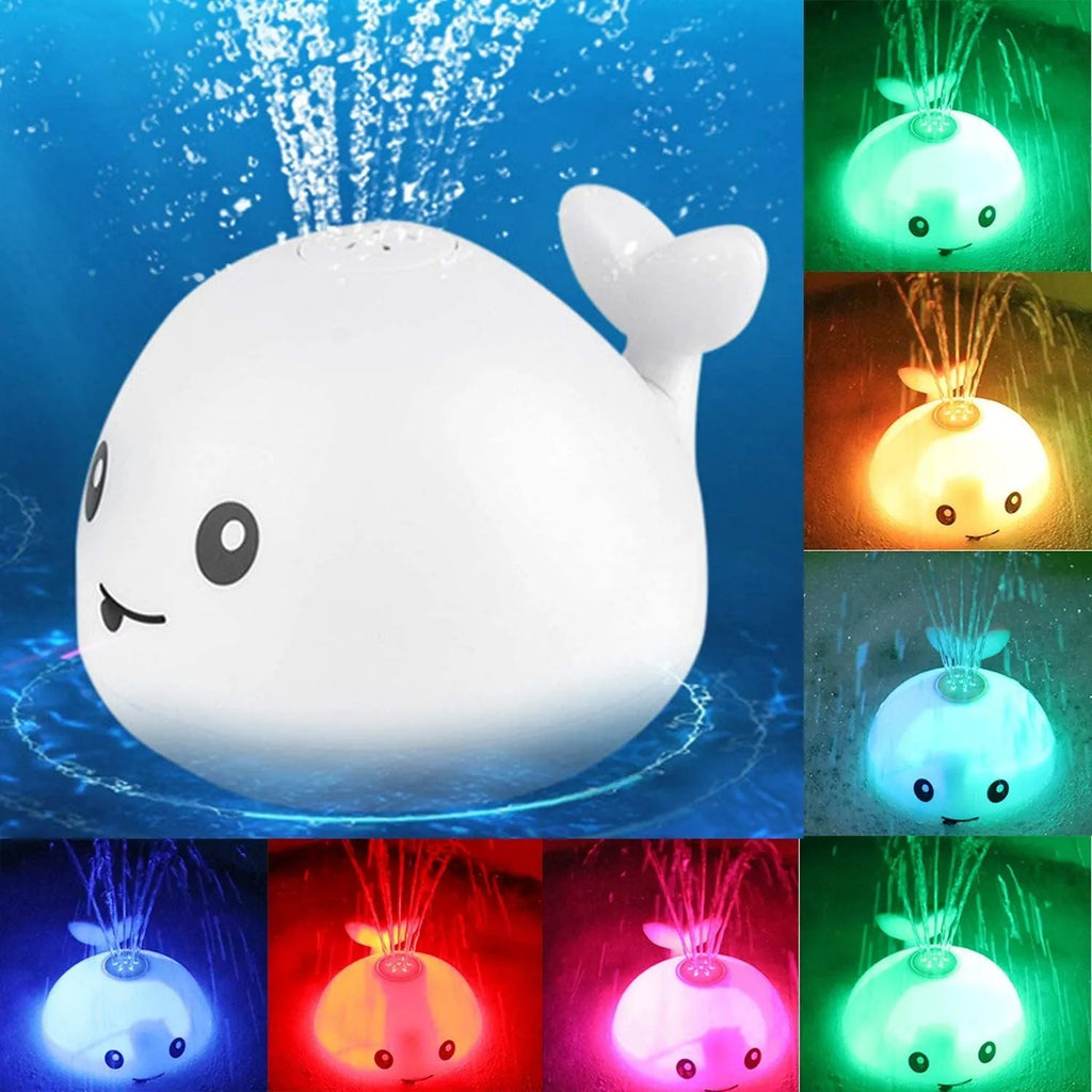 Automatic water induction whale bath toy spraying water with colourful LED lights