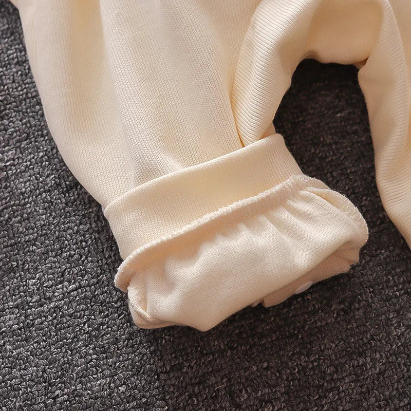 Baby elephant overalls two-piece suit in creamy white, 95% cotton spandex with snap buttons and round neck