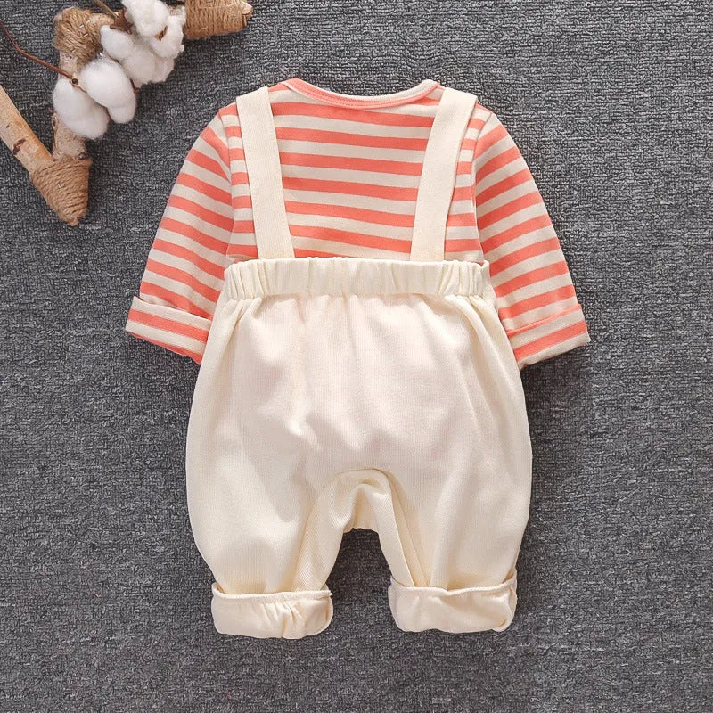 Baby elephant overalls two-piece suit in creamy white, 95% cotton spandex with snap buttons and round neck