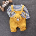 Baby elephant overalls two-piece suit in creamy white, 95% cotton spandex with snap buttons and round neck