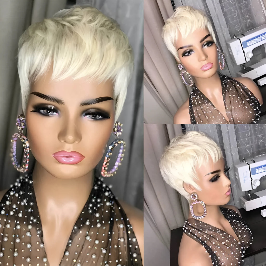 Ladies short straight high temperature silk wig with long bangs for hairstyle change, suitable for any face shape