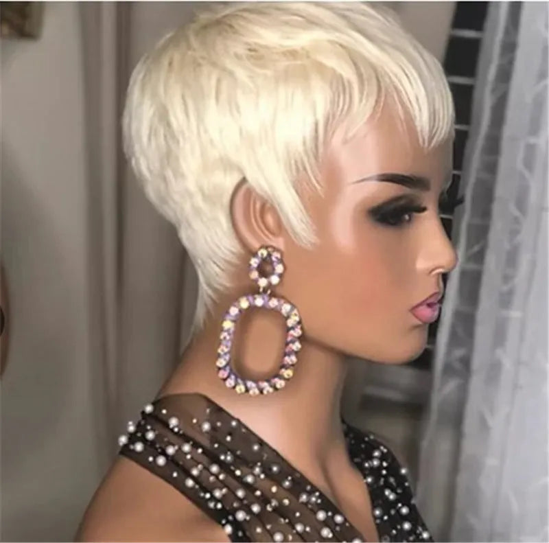Ladies short straight high temperature silk wig with long bangs for hairstyle change, suitable for any face shape