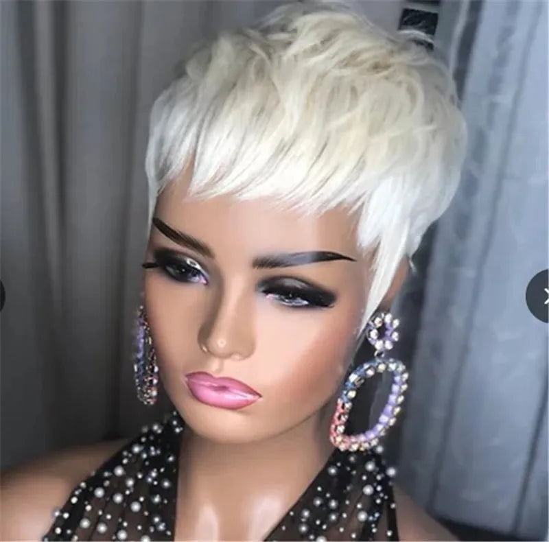 Ladies short straight high temperature silk wig with long bangs for hairstyle change, suitable for any face shape