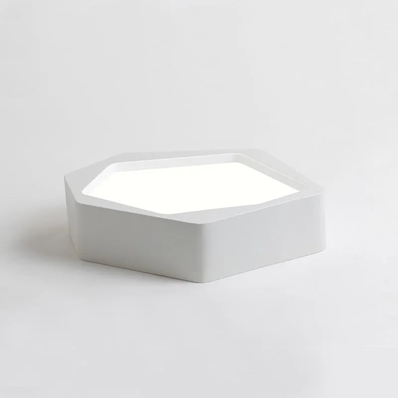 Geometric shaped LED light panel with iron frame in black or white, remote control for dimming