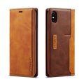 Retro-style flip wallet phone case for iPhone in leather and PU, showing card slots.