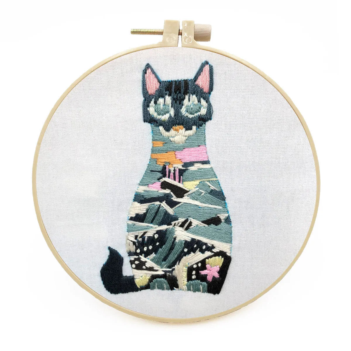 Cat three-dimensional European embroidery kit for beginners with fabric, hoop, and threads