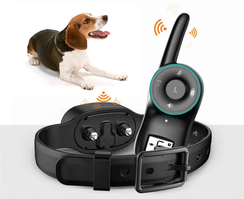 Waterproof rechargeable remote control dog training collar in black or orange