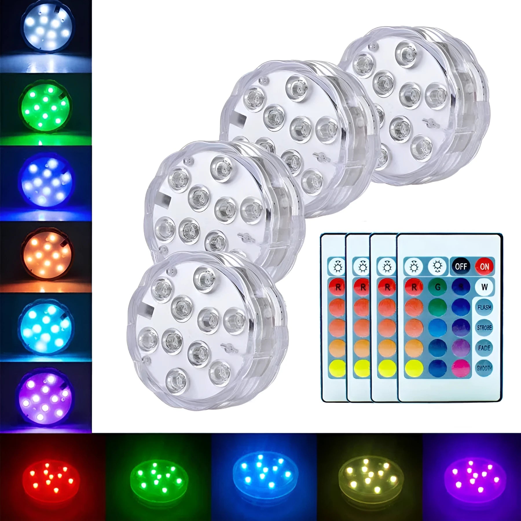 White spherical underwater LED light with remote control for swimming pools and aquariums