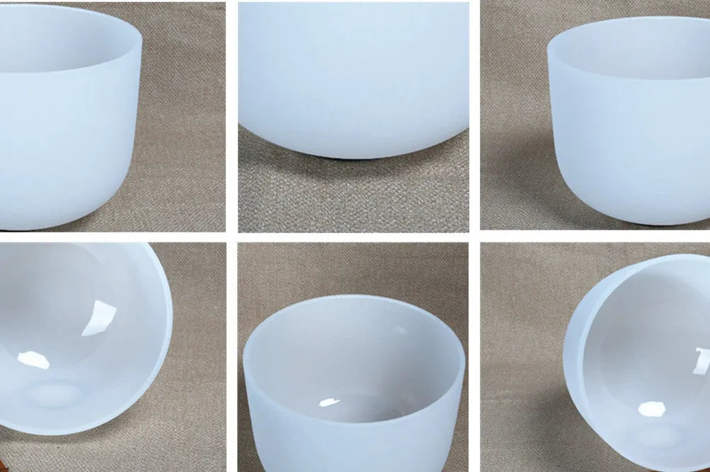 8-inch white crystal Buddha sound bowl made from natural quartz sand polished finish with percussion rod