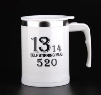 Automatic self-stirring coffee mug with lid, creative button handle, stainless steel body, 8.8x12.1cm, black colour