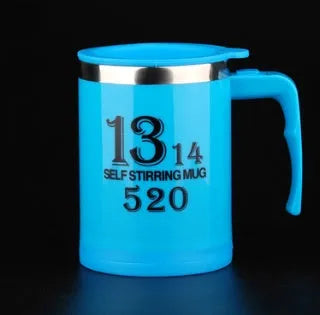 Automatic self-stirring coffee mug with lid, creative button handle, stainless steel body, 8.8x12.1cm, black colour
