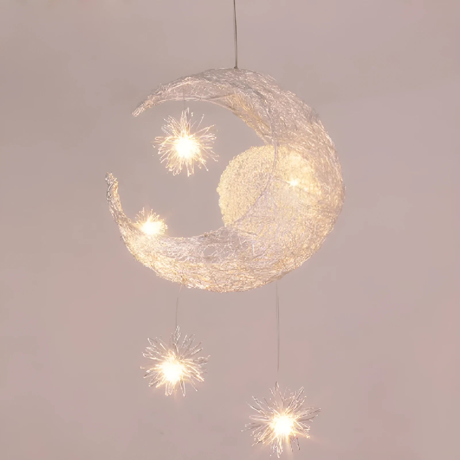 Aluminum wire star moon chandelier with LED warm white light for restaurant bar bedroom