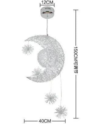 Aluminum wire star moon chandelier with LED warm white light for restaurant bar bedroom