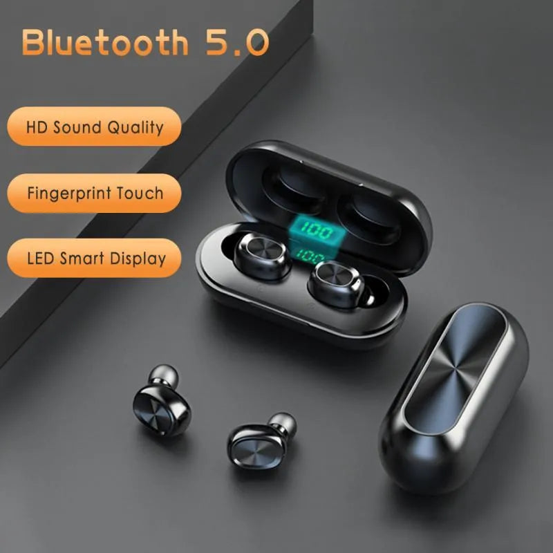 B5 black Bluetooth headset with digital display charging case, true wireless stereo earbuds, TWS5.0