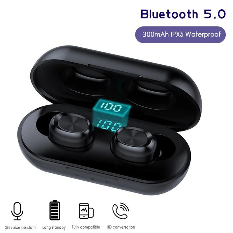 B5 black Bluetooth headset with digital display charging case, true wireless stereo earbuds, TWS5.0