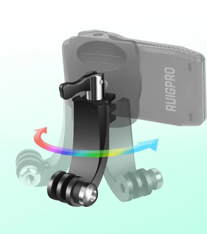 Aluminium alloy and plastic backpack clip for GoPro and action cameras with 360-degree rotation
