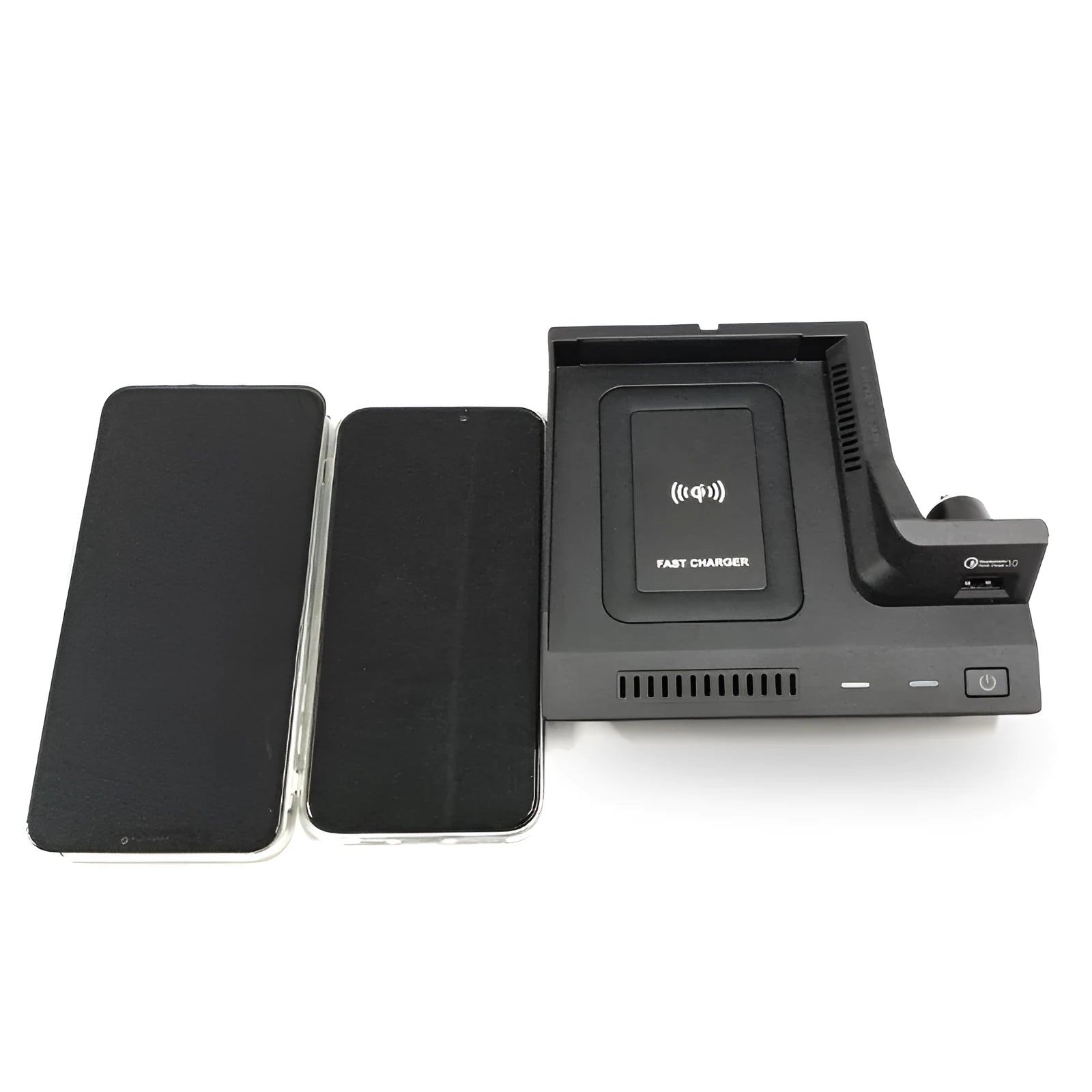 Black ABS car wireless charging board measuring 21x21x6.1cm for Mercedes-Benz A/GLC and C-Class vehicles