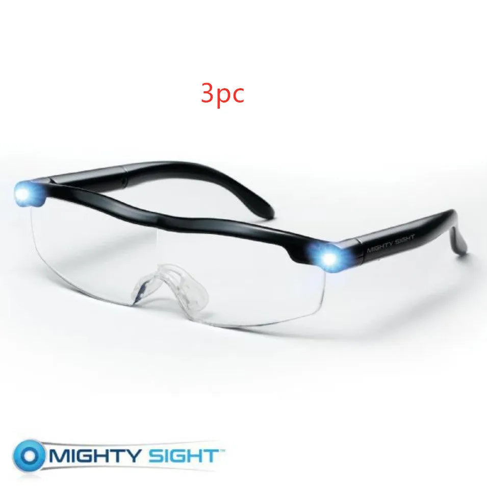 Transparent black USB LED reading glasses with integrated light and ABS frame