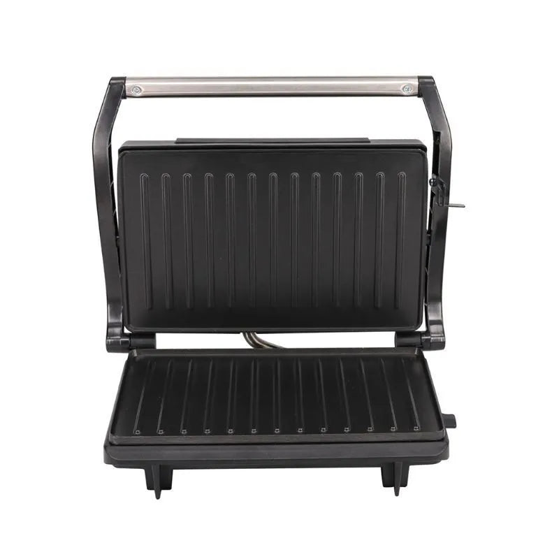 Nonstick electric steak maker grill with black casing, adjustable temperature knob, and wrap-around power cord on a kitchen worktop.
