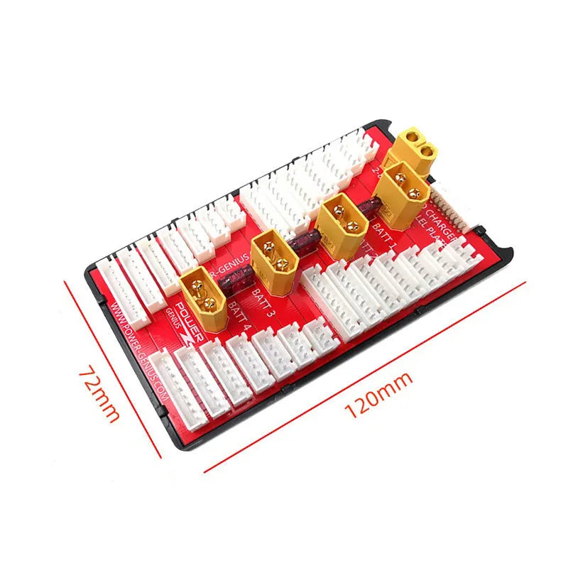 RC parallel balance charging board with four T-plug ports and balance leads.
