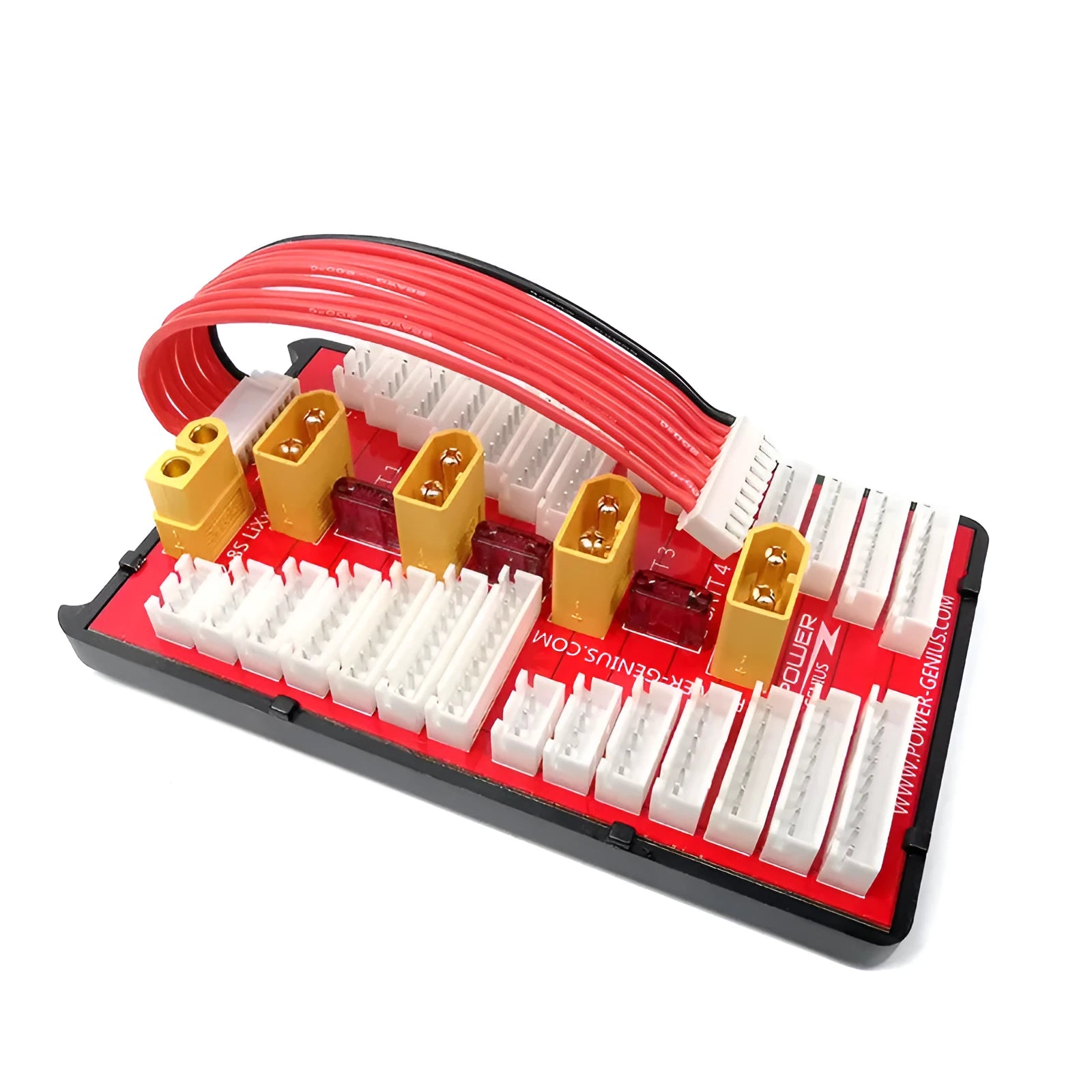RC parallel balance charging board with four T-plug ports and balance leads.