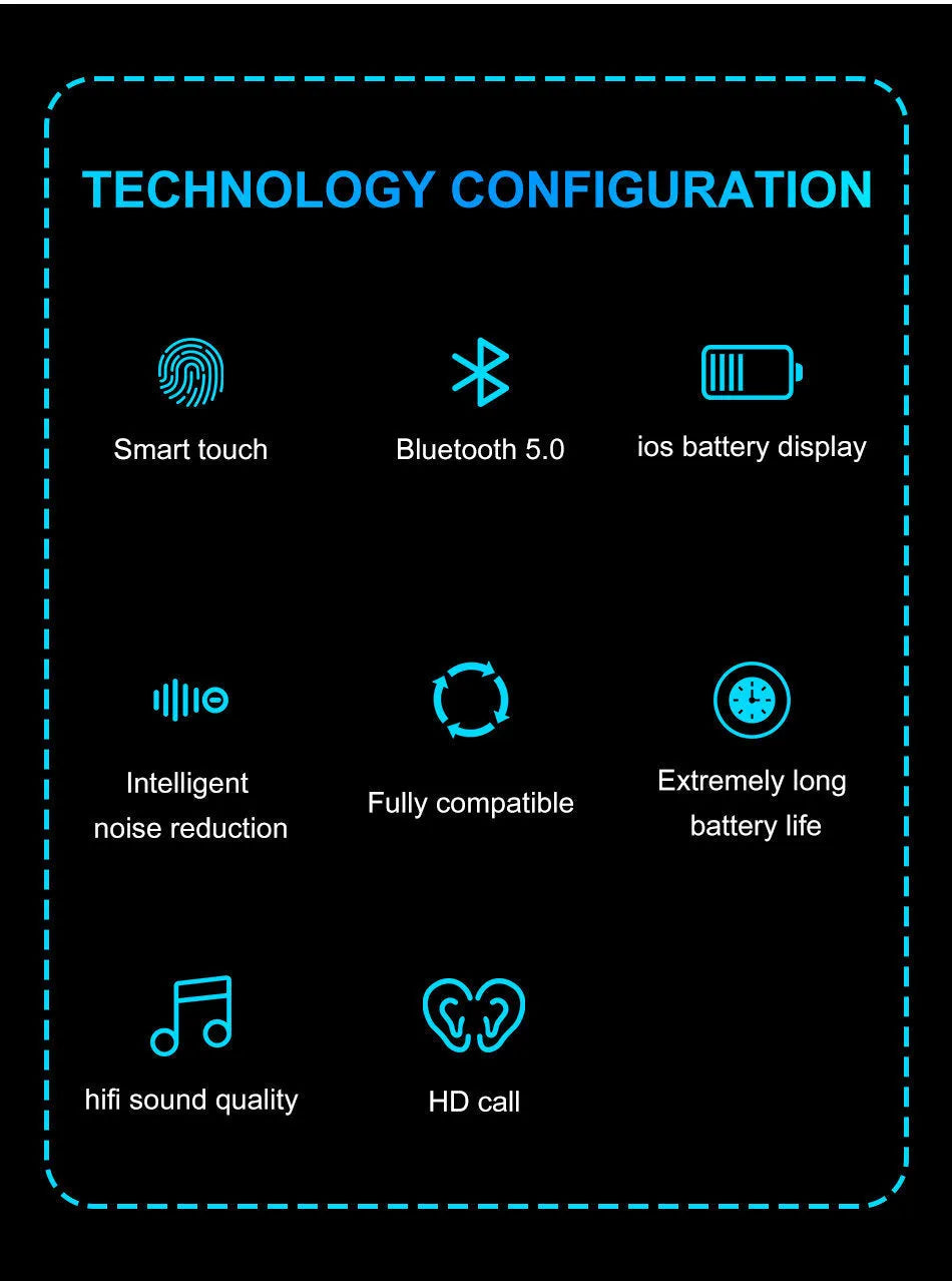Wireless Bluetooth headset in black, earplug style with microphone, binaural stereo design