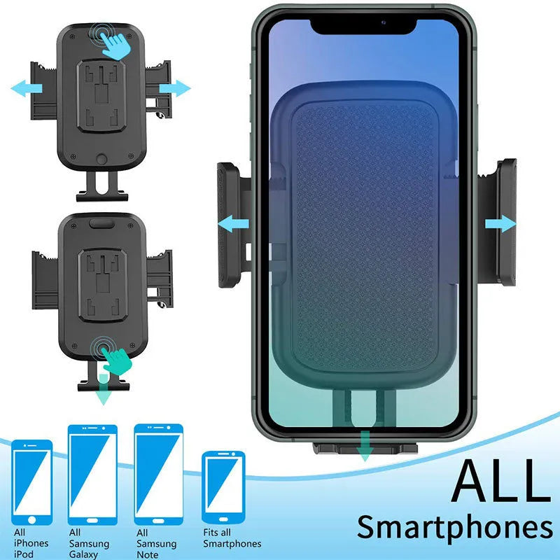 Black ABS car phone holder showing adjustable rotation and height mechanisms