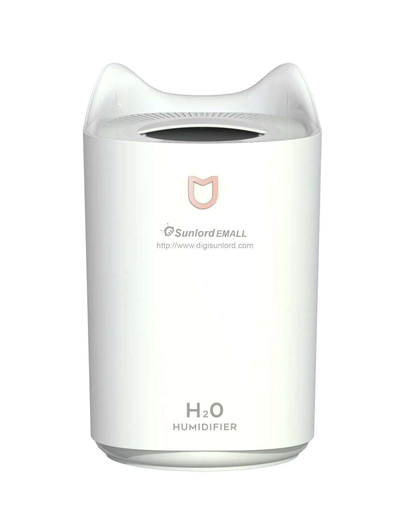 Double spray humidifier with USB cable and three mist outlets in coral pink colour