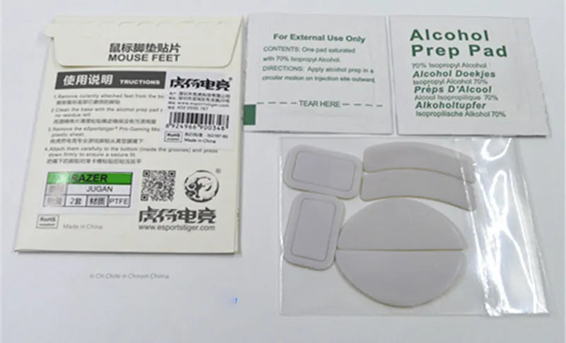 Esports Tiger mouse skates for Logitech GPX Superlight with white Razer foot stickers and mouse pad