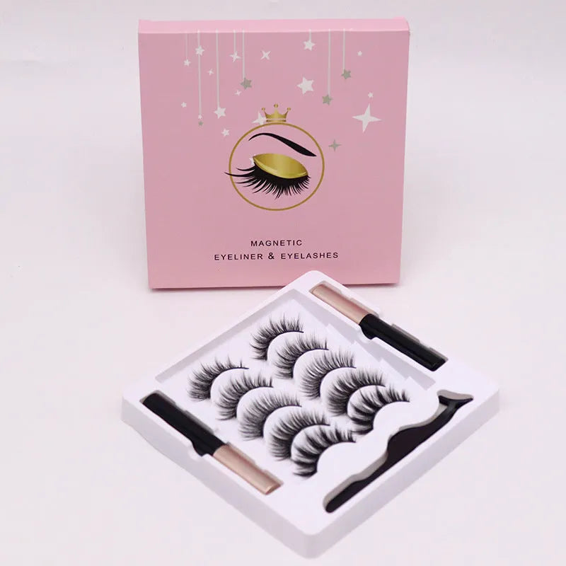 Magnetic eyeliner and false mink eyelash set with waterproof formula and five magnetic points per lash