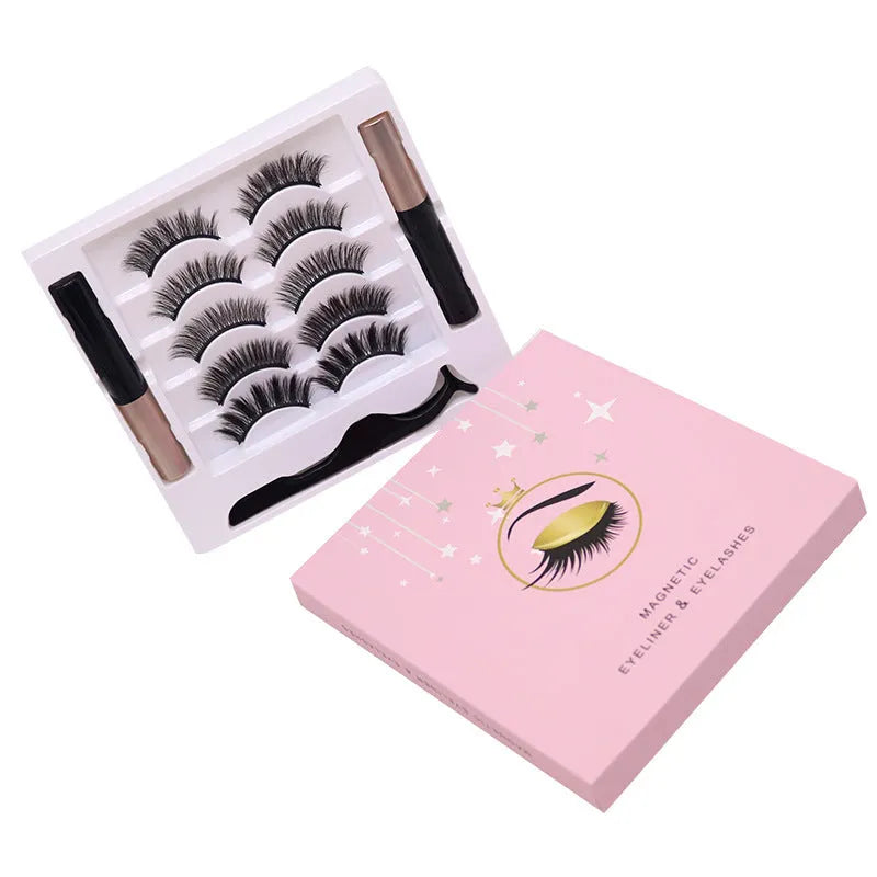 Magnetic eyeliner and false mink eyelash set with waterproof formula and five magnetic points per lash