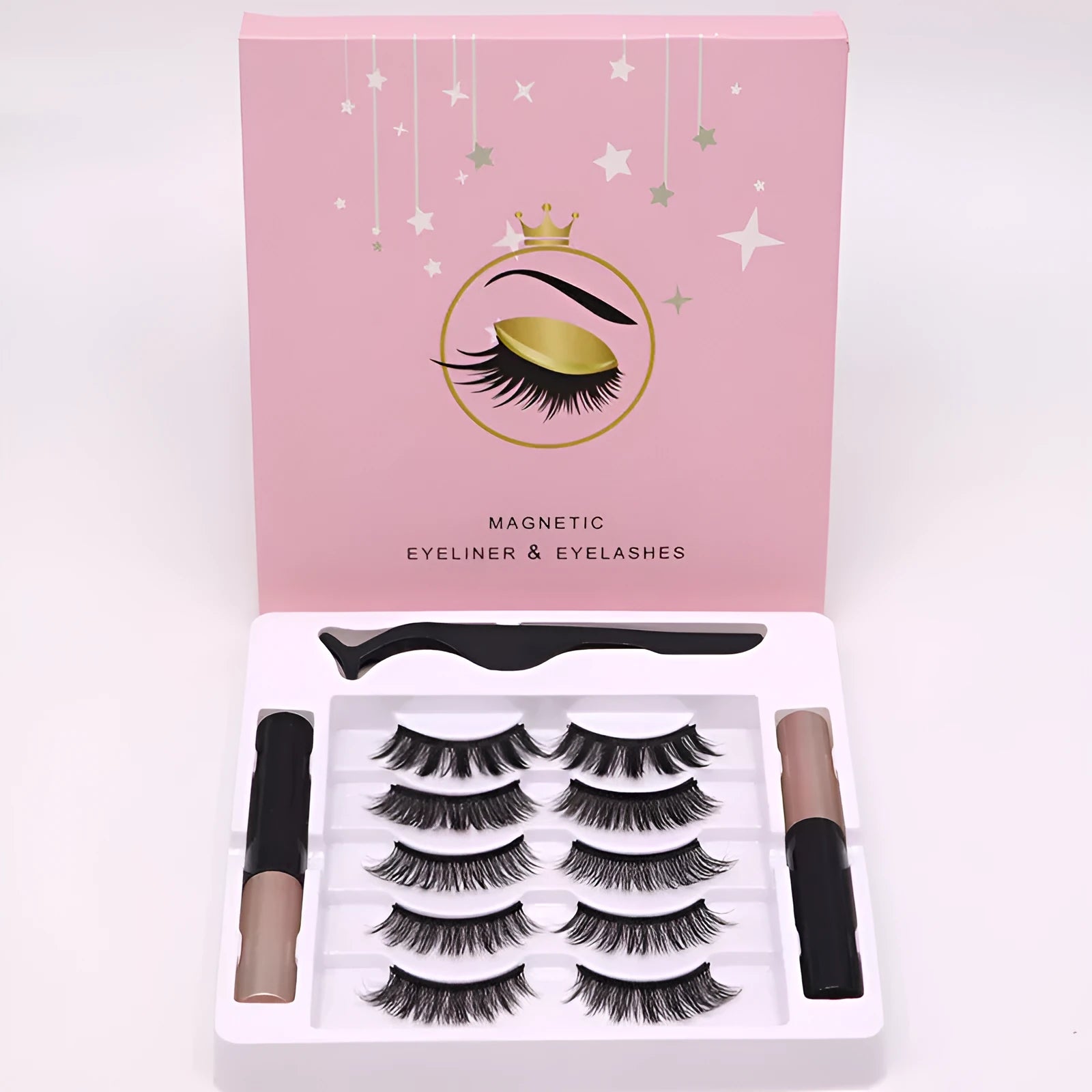 Magnetic eyeliner and false mink eyelash set with waterproof formula and five magnetic points per lash