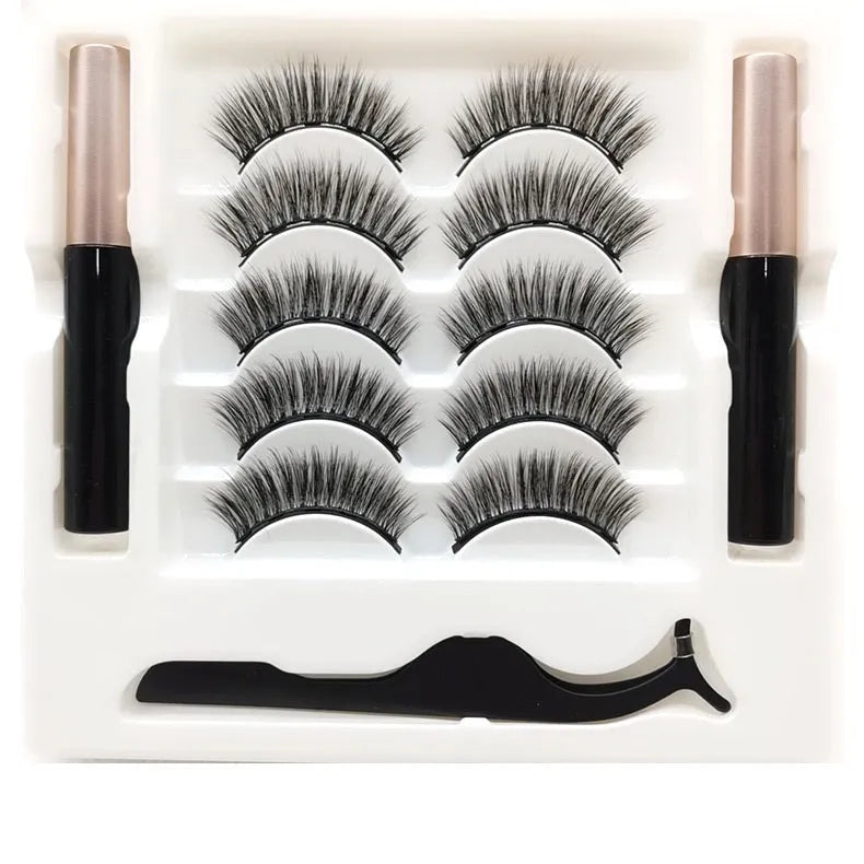Magnetic eyeliner and false mink eyelash set with waterproof formula and five magnetic points per lash