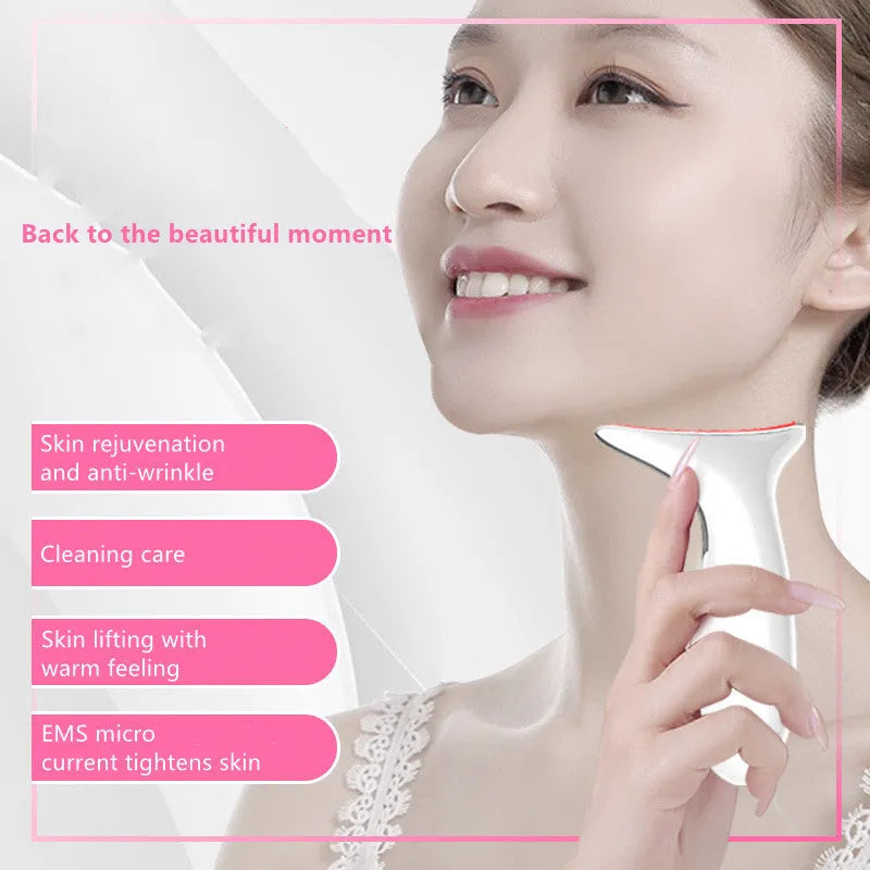 Ultrasonic neck massager in elegant white for face and neck colour light skin rejuvenation