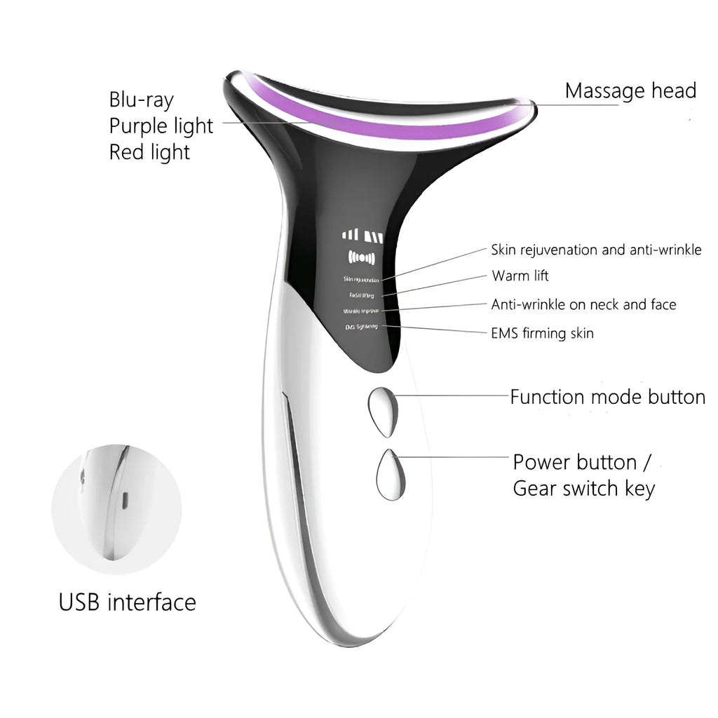 Ultrasonic neck massager in elegant white for face and neck colour light skin rejuvenation