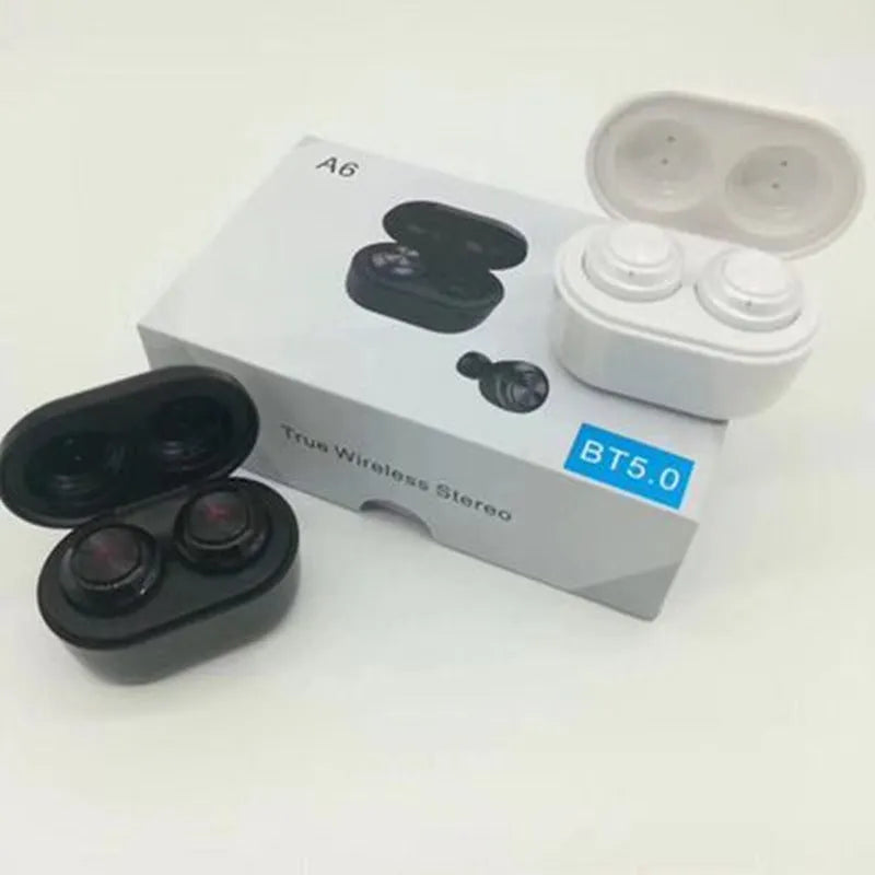 A6 TWS Bluetooth wireless earbuds with noise cancelling in black and white colour options