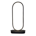 Oval LED table lamp with metal lampshade, push button switch, 18W, 45cm tall, black finish, on a wooden table