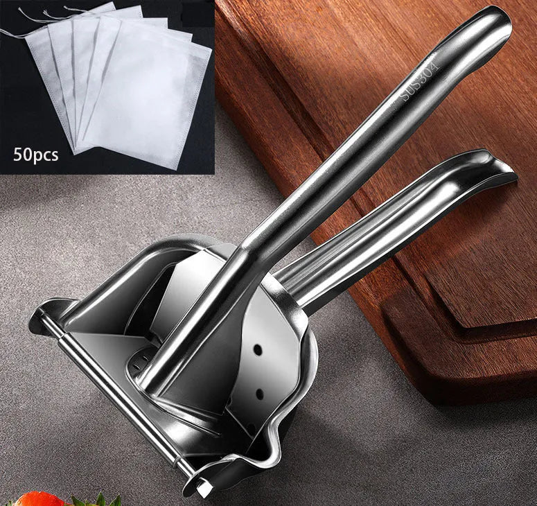 304 stainless steel manual juicer with triangular outlet and porous filter for citrus fruits
