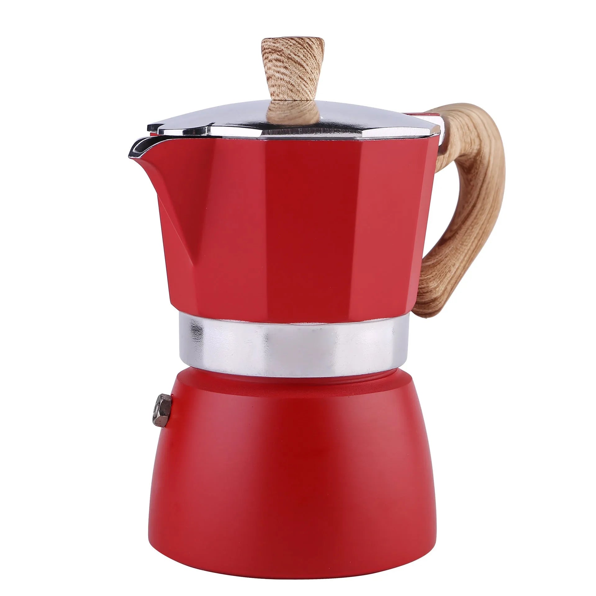 Aluminium Italian mocha coffee pot set with long handle, black finish, 300ml capacity, stovetop use