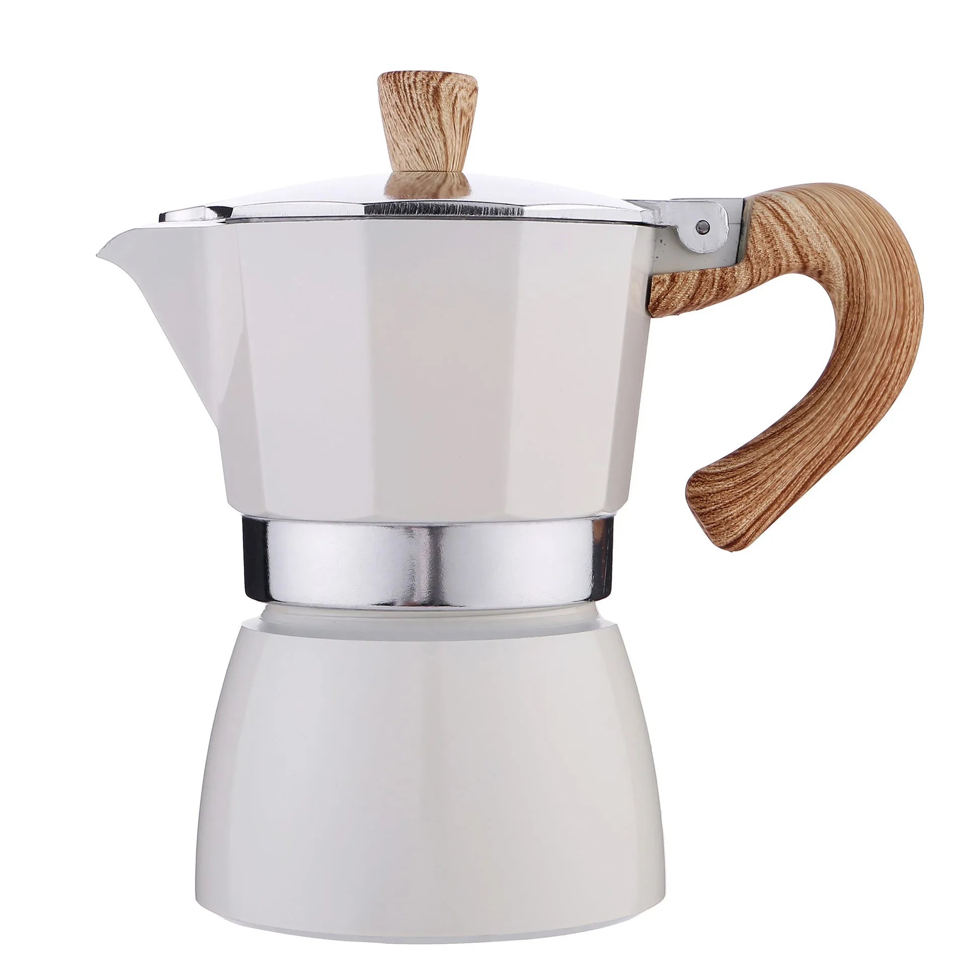 Aluminium Italian mocha coffee pot set with long handle, black finish, 300ml capacity, stovetop use