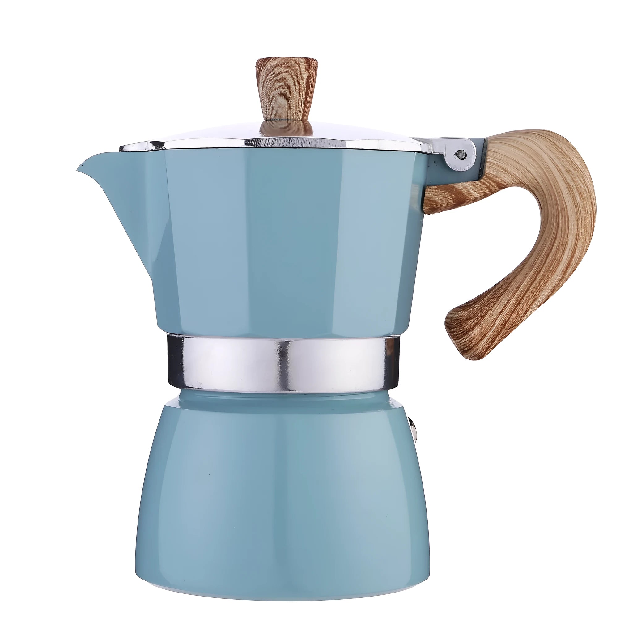 Aluminium Italian mocha coffee pot set with long handle, black finish, 300ml capacity, stovetop use