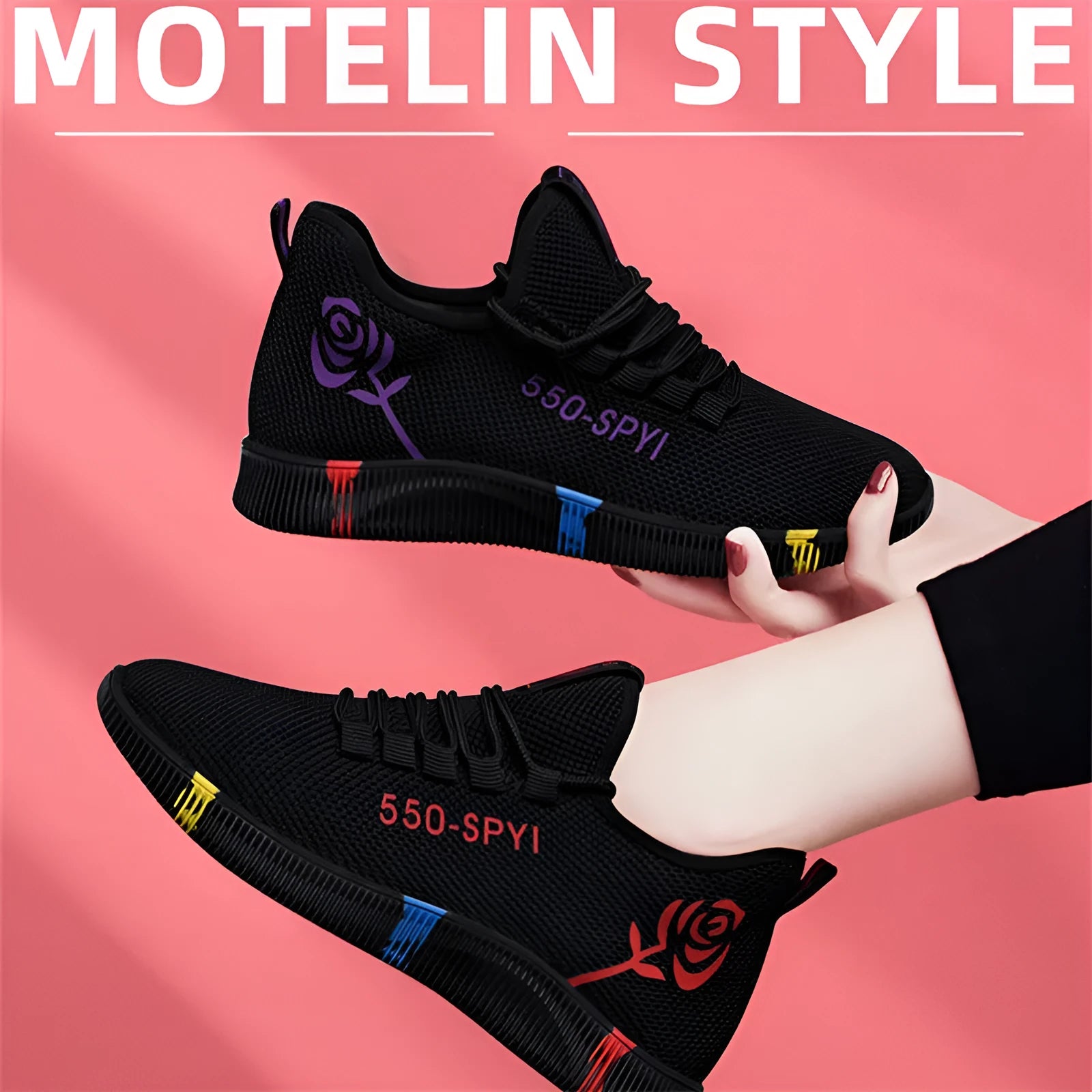Old Beijing cloth women's walking shoes, soft-soled, flat heel, rose red, rubber sole