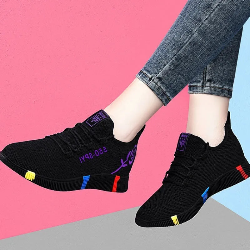 Old Beijing cloth women's walking shoes, soft-soled, flat heel, rose red, rubber sole