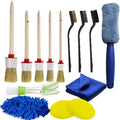 14-piece tire brush car sponge brush set with wooden handles and PP bristles on a white background